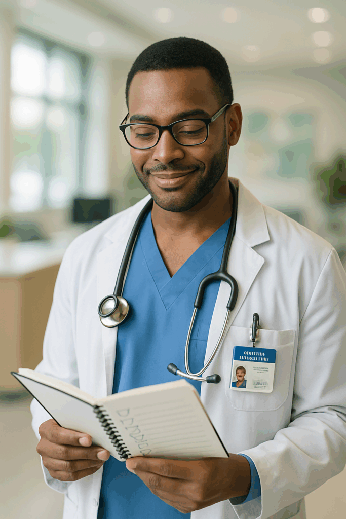 Relief vet tips in action showing relief veterinarian reviewing checklist for smooth relief work shift, illustrating essential relief vet tips for successful temporary veterinary assignments
