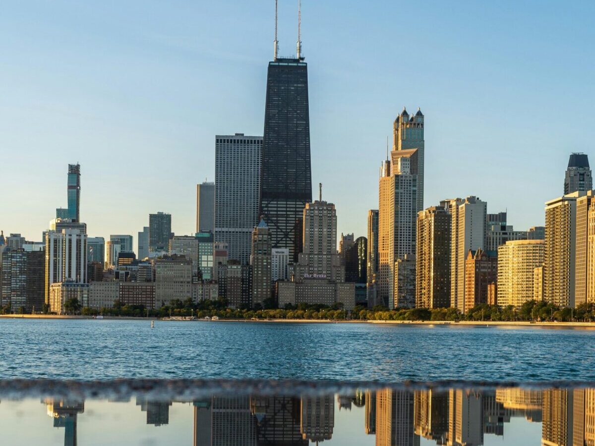 Michigan City, IN downtown streets, a great place for relief vet jobs, with cafes and clinics near Lake Michigan.