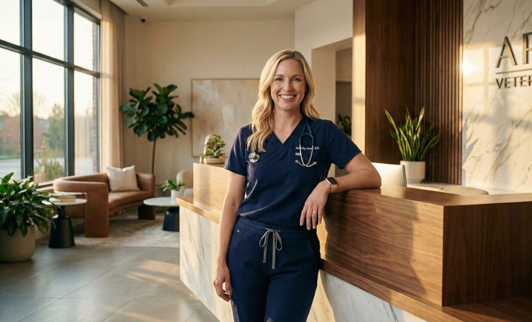 Successful veterinarian representing highest paying vet jobs and premium salary rates.